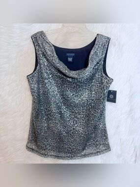 NWT Doncaster Collection Sequin Leopard Print Cowl Neck Blouse Sleeveless Top